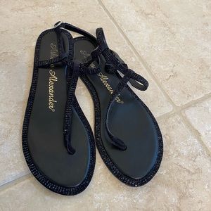 Athena Alexander black jeweled t/strap sandals